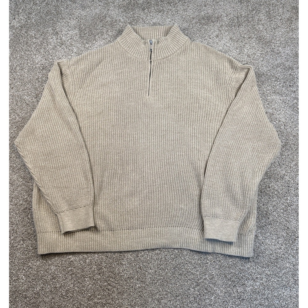 Old Navy Quarter Zip Knit Sweater Mens XXXL Beige Cotton Mock Neck Long Sleeve - Picture 4 of 8